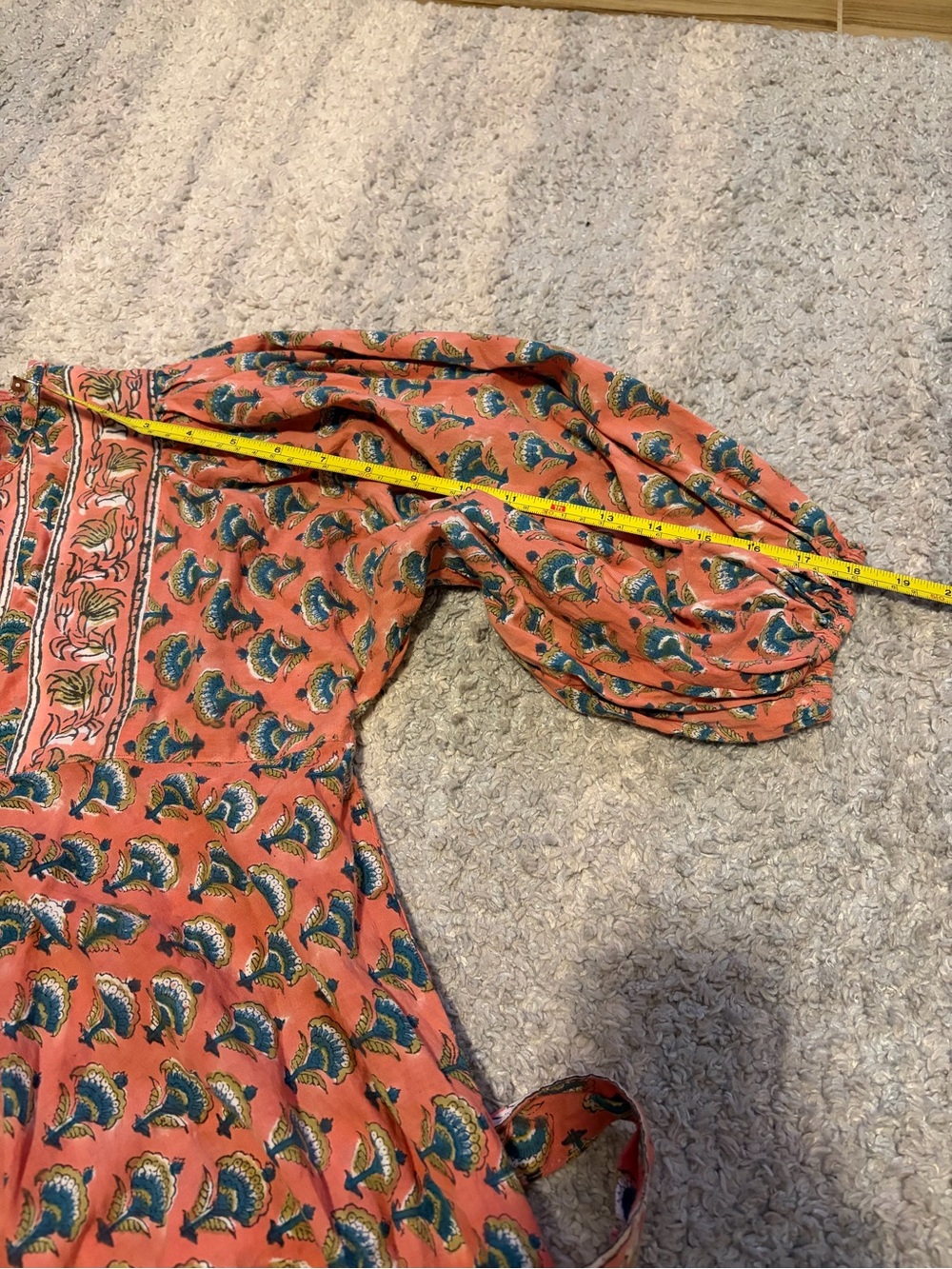 Marea by Liz Joy Cotton Block Print House Maxi Dress Boho Coral Pink Sz 2 Belted - Picture 5 of 8